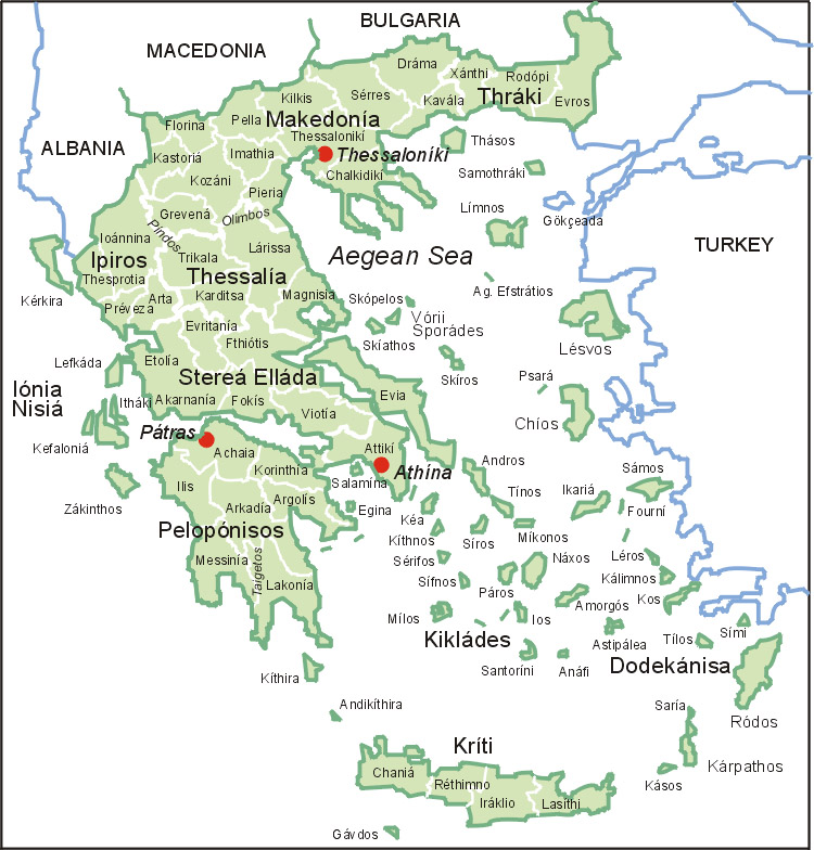 Karte Griechenland (Landkarte Regionen)