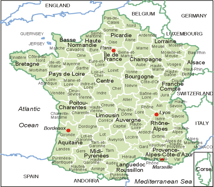 Landkarte Frankreich (Karte Départments)