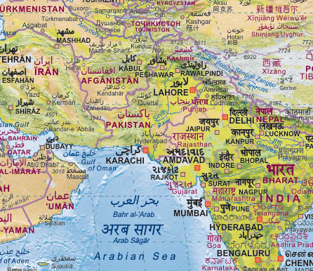 Weltkarte, Ausschnitt Indien